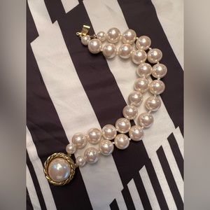 Vintage Carolee faux pearl and goldtone double strand bracelet.